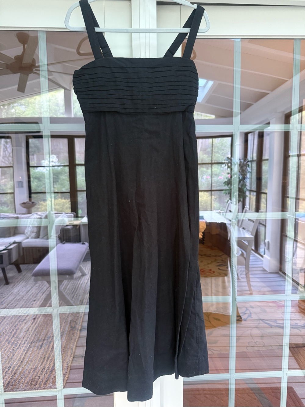 NWT Abercrombie Emerson Linen-Blend Pleated Midi Dress Black Medium